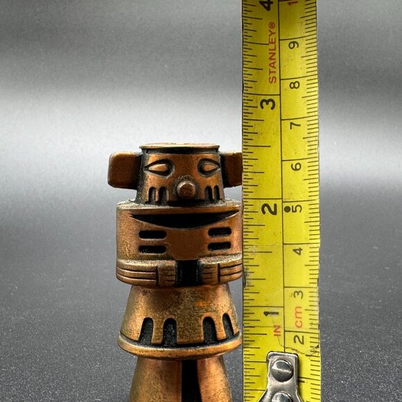Vintage Metal Copper Salt and Pepper Shakers Inca Kachina Totem Native Eclectic - Picture 5 of 5